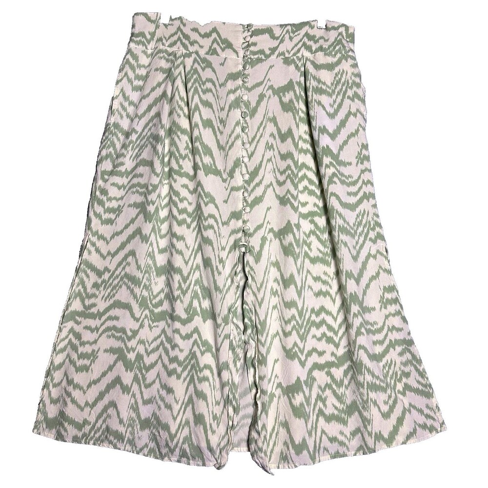 ASOS DESIGN Abstract Green White Button Front A-Line Midi Skirt Womens 14 Midi